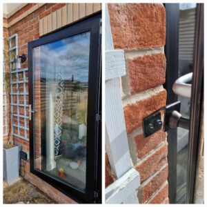 80mm Framestop from Doorstop World : Fitted to patio door surrounded by brickwork.